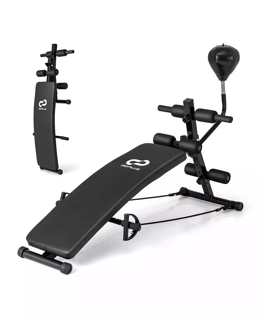 Costway Adjustable Decline Sit-Up Bench for Home Gym with Speed Ball and Resistance Bands 1