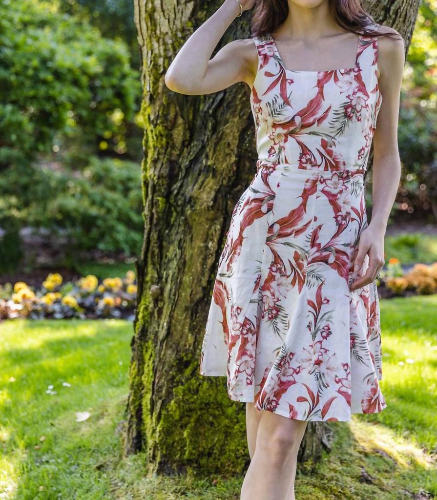 Papillon Papillon - Floral Print Linen With Smocking Back & Tie Belt Dress