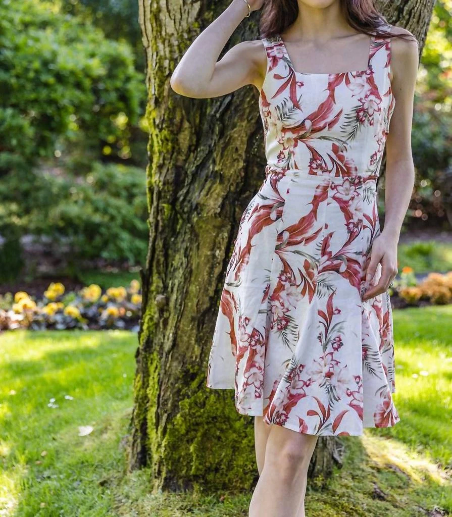 Papillon Papillon - Floral Print Linen With Smocking Back & Tie Belt Dress 2