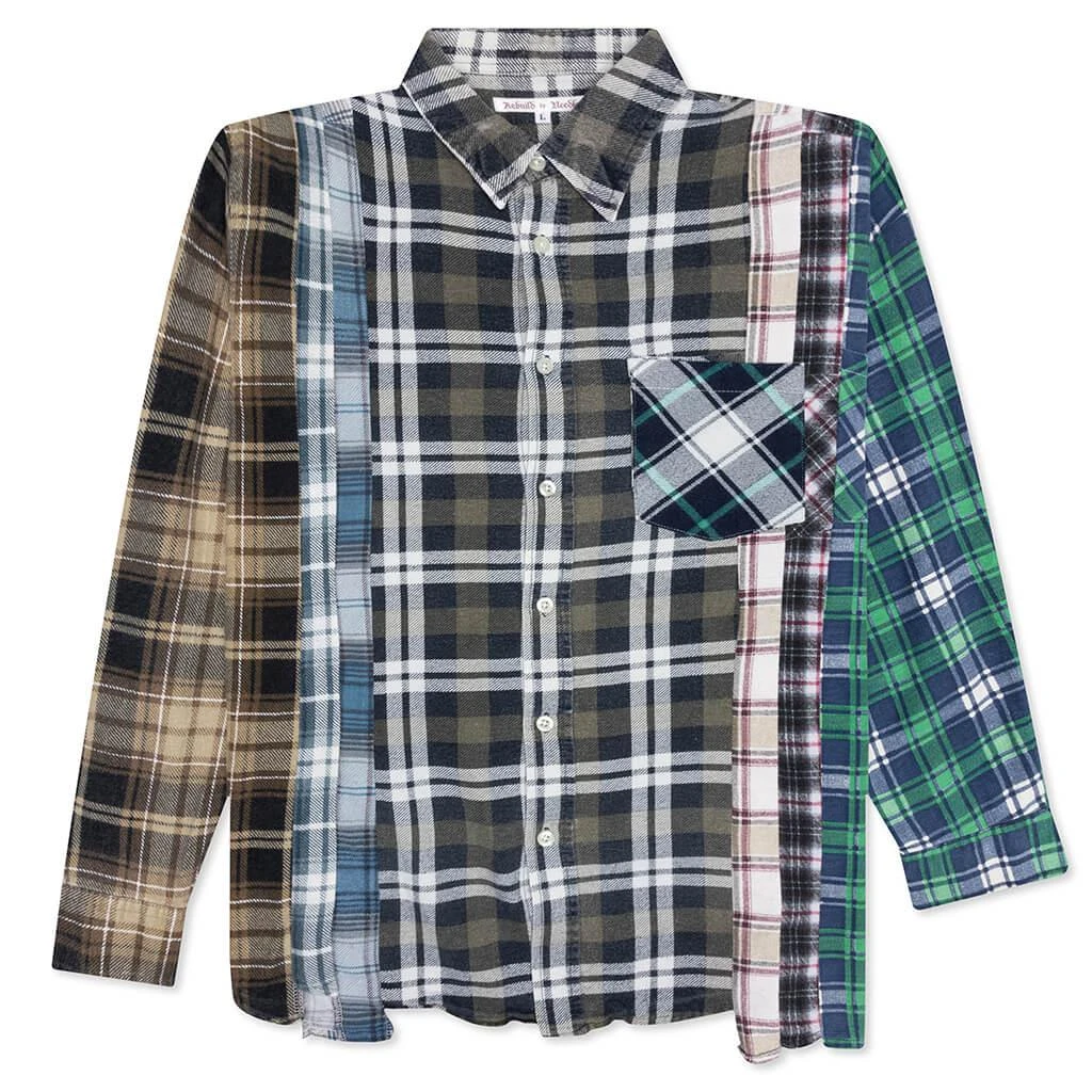 Needles Rebuild by Flannel Shirt 7 Cuts Shirt - Olive/White 1