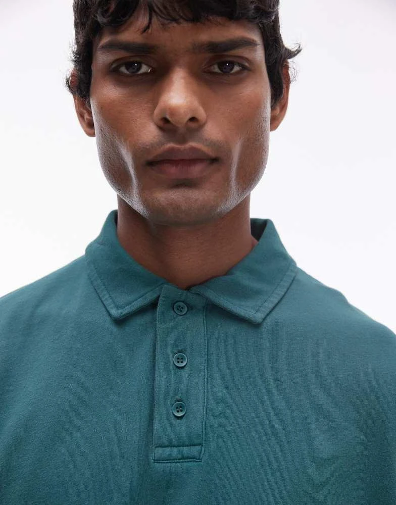 Topman Topman long sleeve polo in washed green 3