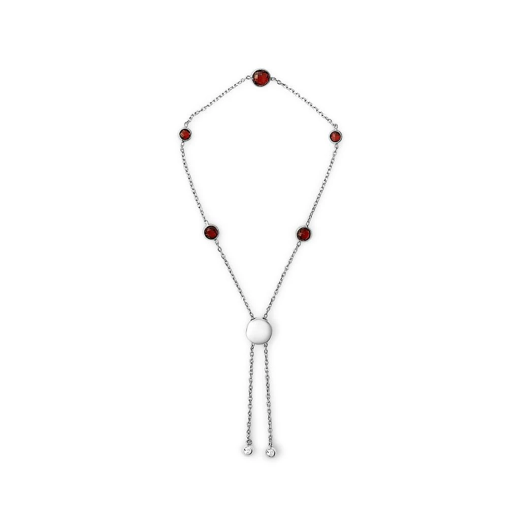 Haus of Brilliance .925 Sterling Silver Bezel Set Red Garnet 5 Station Adjustable Bolo Bracelet