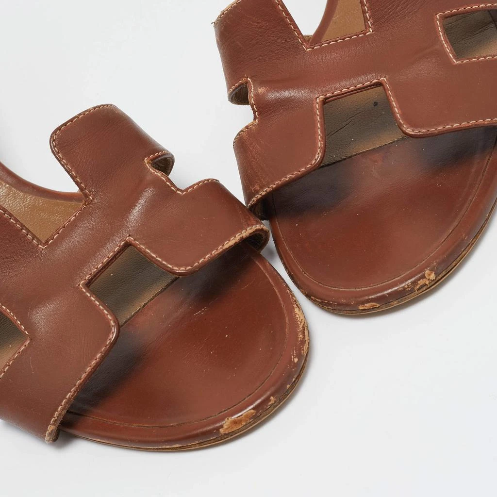 Hermes Hermes Brown Leather Oasis Block Heel Slide Sandals Size 41 5