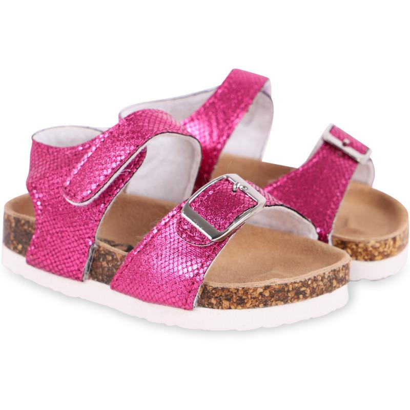 COLORS OF CALIFORNIA Shimmering velcro strap sandals in pink