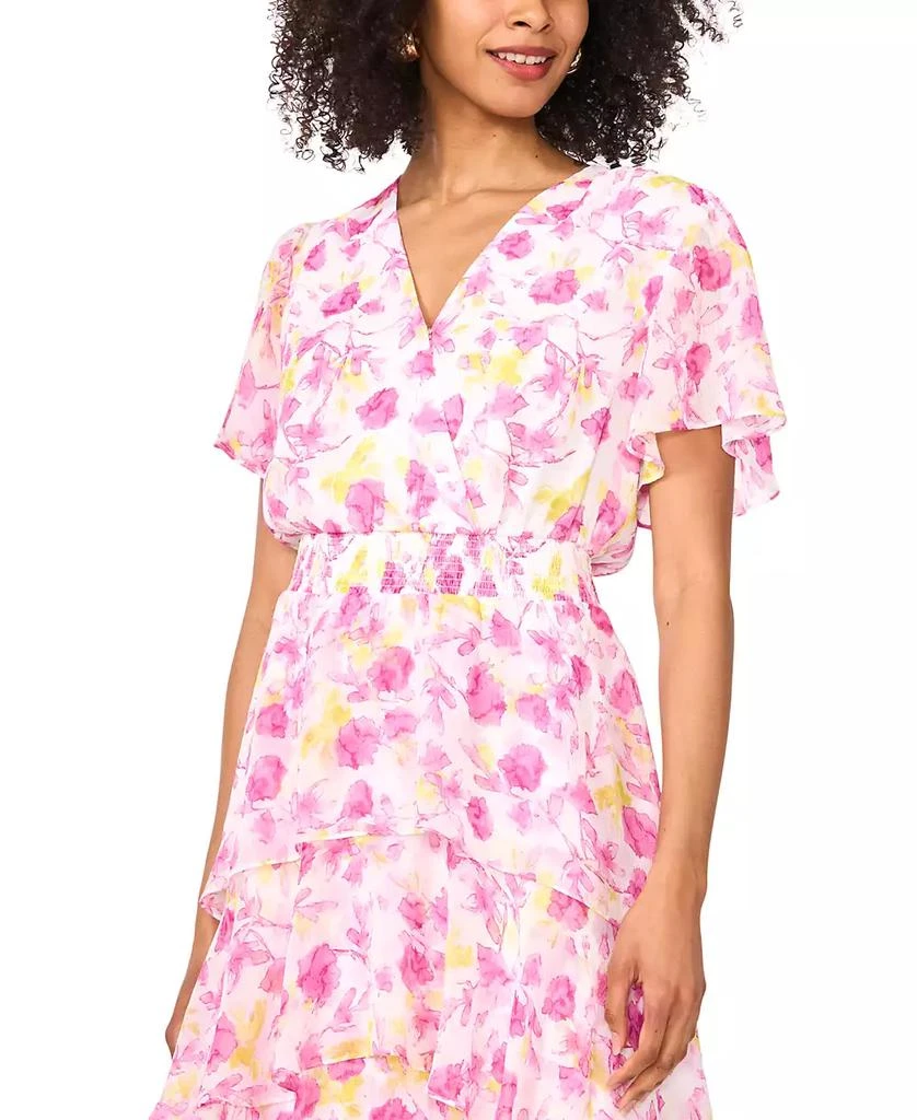 Vince Camuto Women's Smocked Waist V-Neck Tiered Midi Dress 3