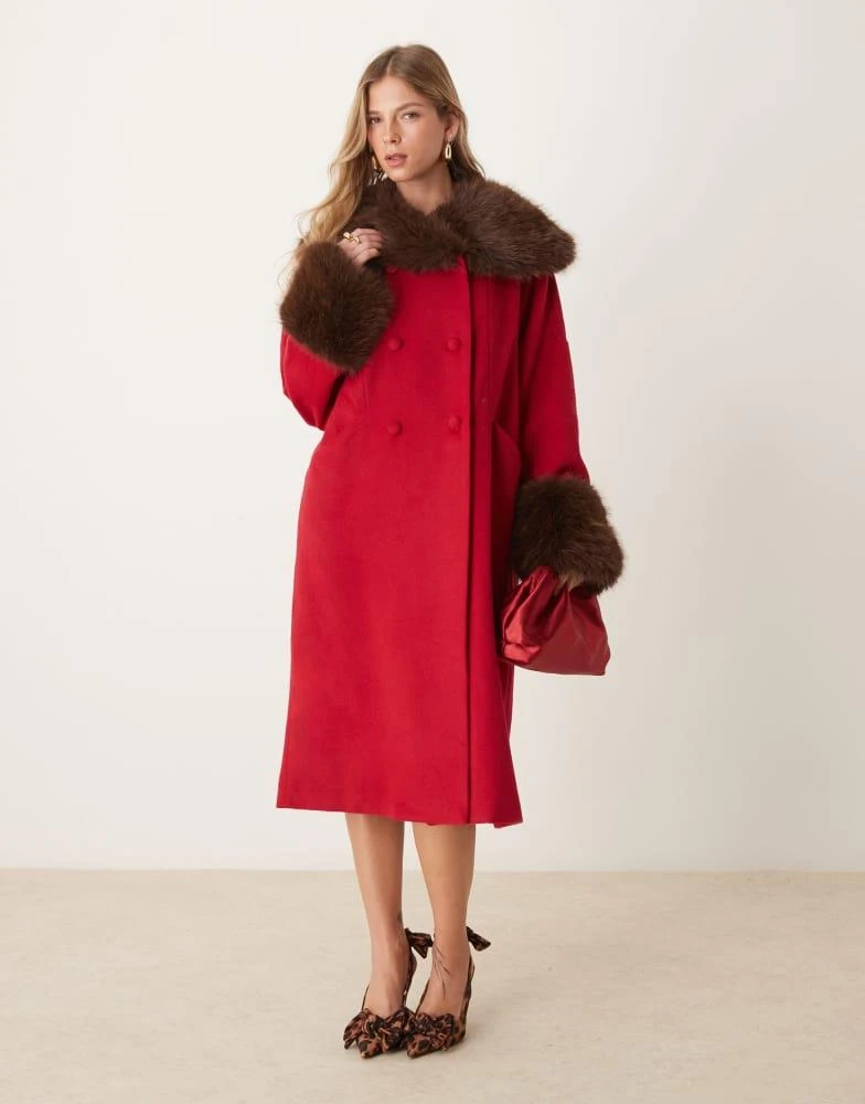 Sister Jane Dream Sister Jane double breasted faux fur coat in bordeaux red 1