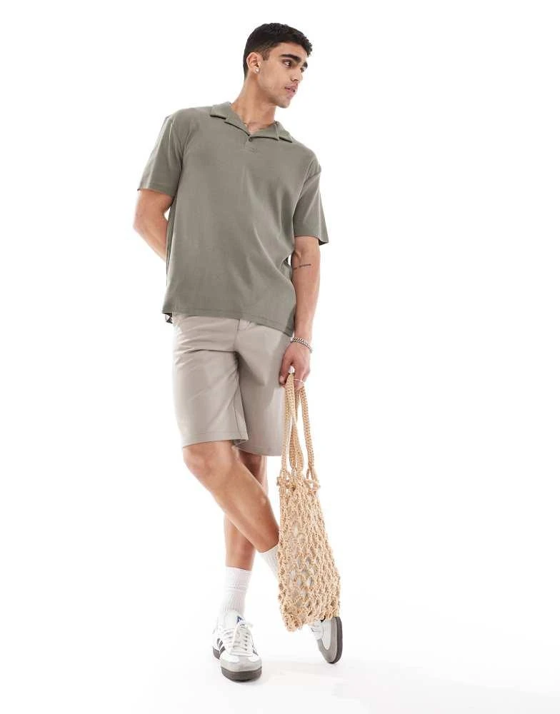 ASOS ASOS DESIGN relaxed rib revere polo in khaki 1