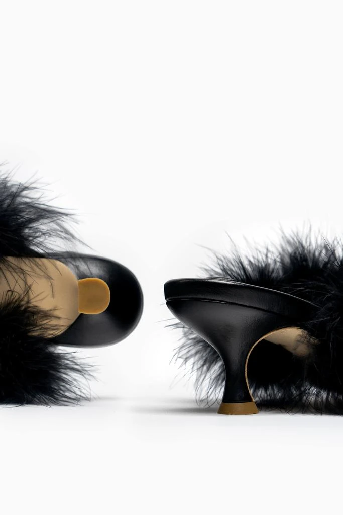Sleeper Pom Kitten Heel Mules with Feathers in Black 4