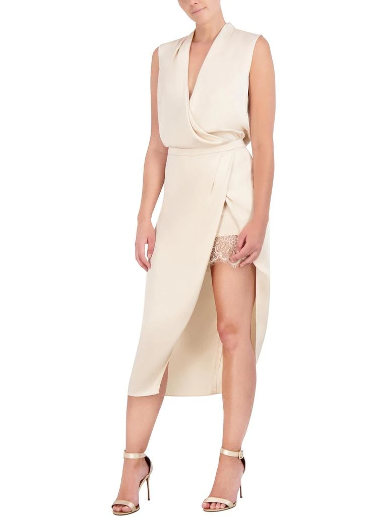 knee length dresses for ladies London Times Pleated Surplice Neck Midi Dress in Black at Nordstrom Rack, Size Medium main image 1