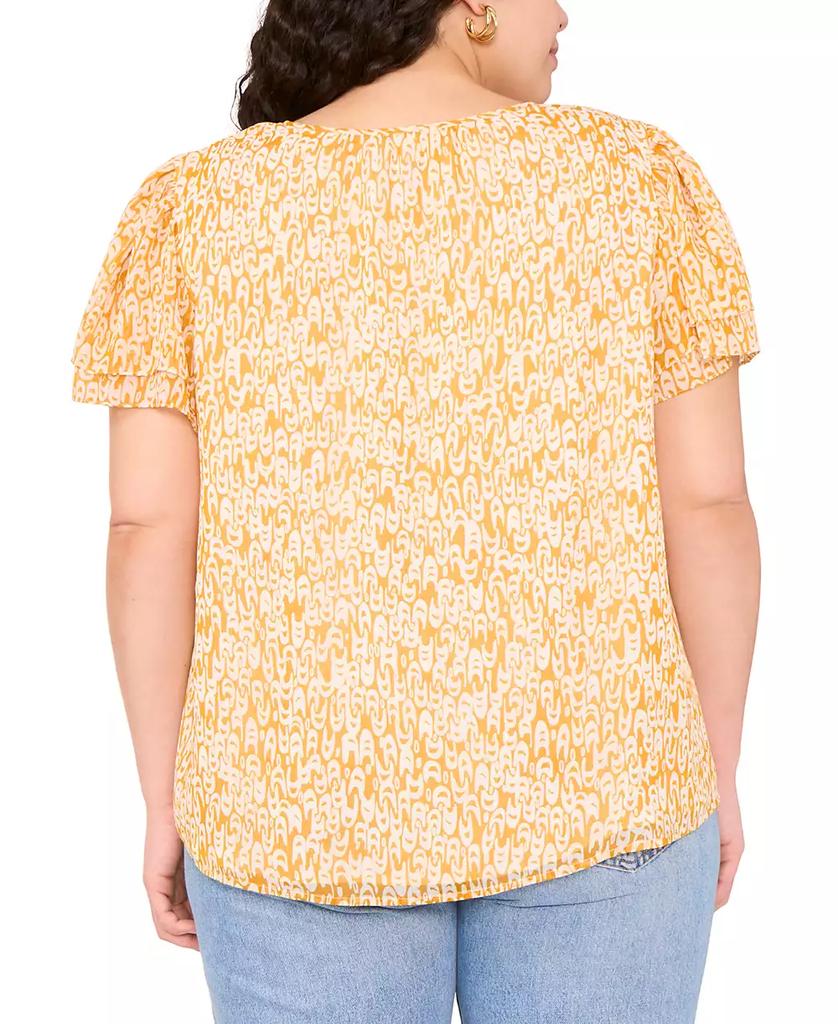 Vince Camuto Plus Size Printed Split-Neck Flutter-Sleeve Blouse