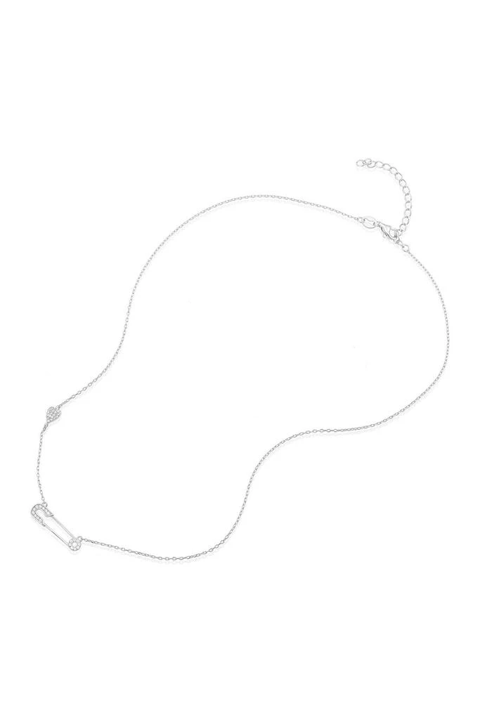 ADORNIA White Rhodium Plated Safety Pin Heart Necklace 3