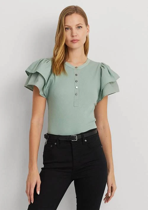 Ralph Lauren Ralph Lauren Stretch Cotton Flutter Sleeve Henley Top 1
