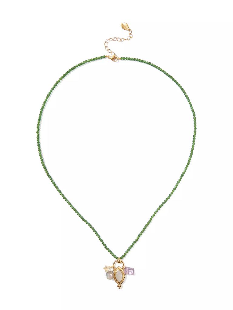 Chan Luu 18K Gold-Plated, Green Agate Bead & Multi-Gemstone Pendant Necklace