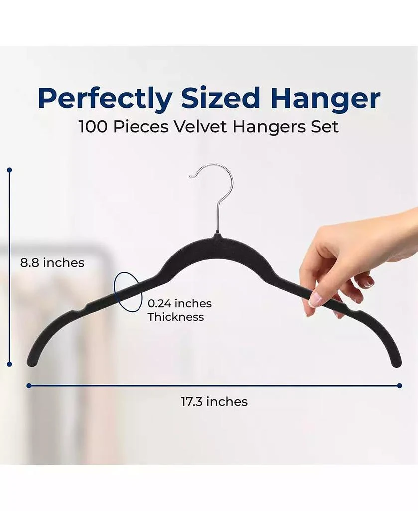 SereneLife 100-Piece Velvet Shirt Hangers - Non-Slip, Sturdy, Space Saving and Heavy Duty Coat Set with 360° Swivel Hook for Clothes (Black 7