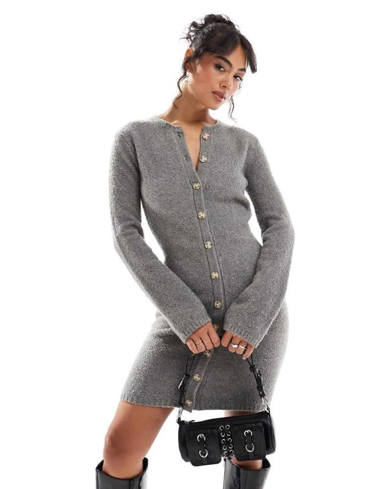 Pretty Lavish Pretty Lavish button down knit mini dress in charcoal grey 1