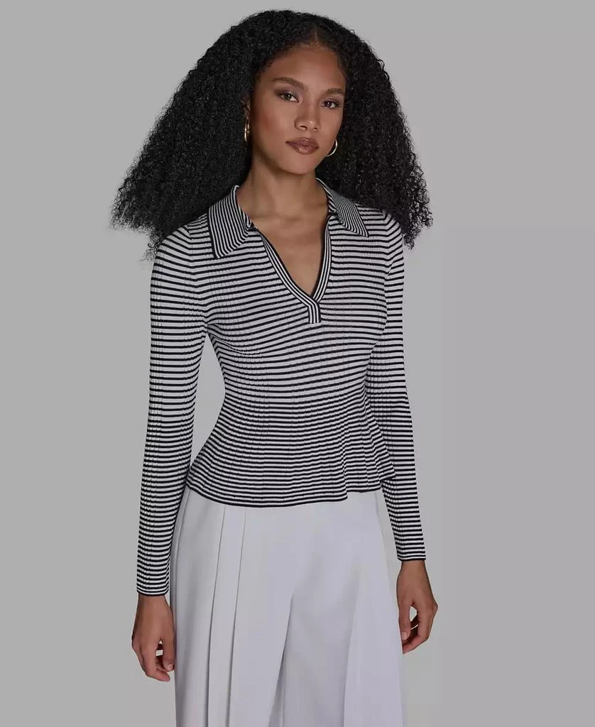 BCBG Women
s Collared Striped Polo Top