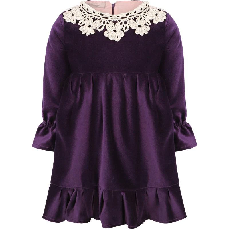 Gaia & Nina Purple long sleeved dress with white eyelet lace collar 1