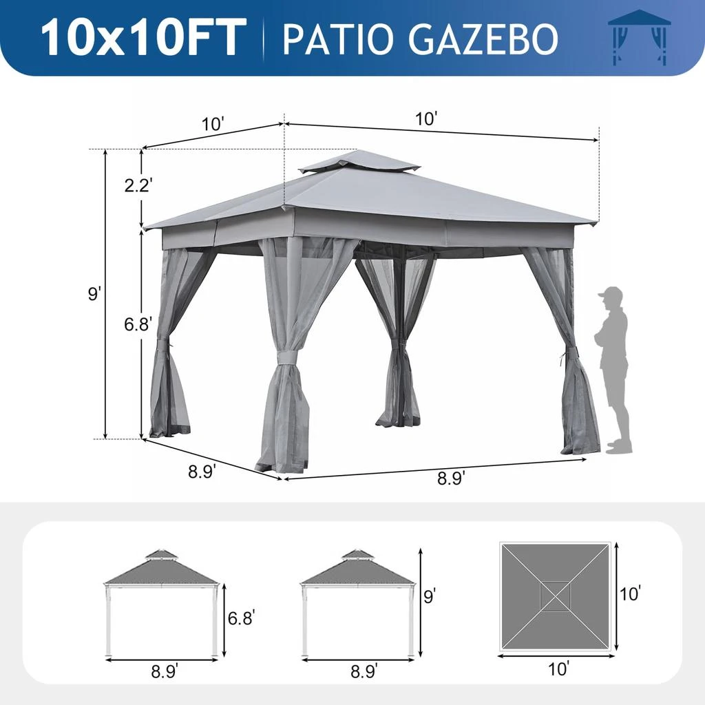 Streamdale Furniture Streamdale 10x10 Outdoor Gazebo Tent with Netting 5