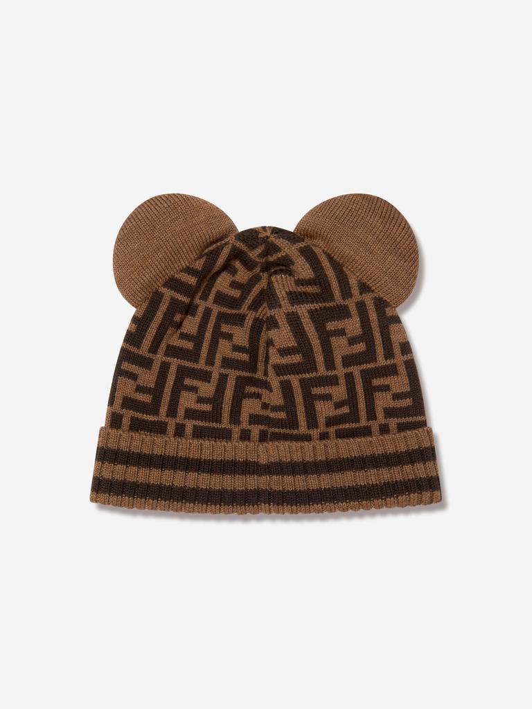 Fendi Kids Kids Wool Beanie Hat With Ears in Brown