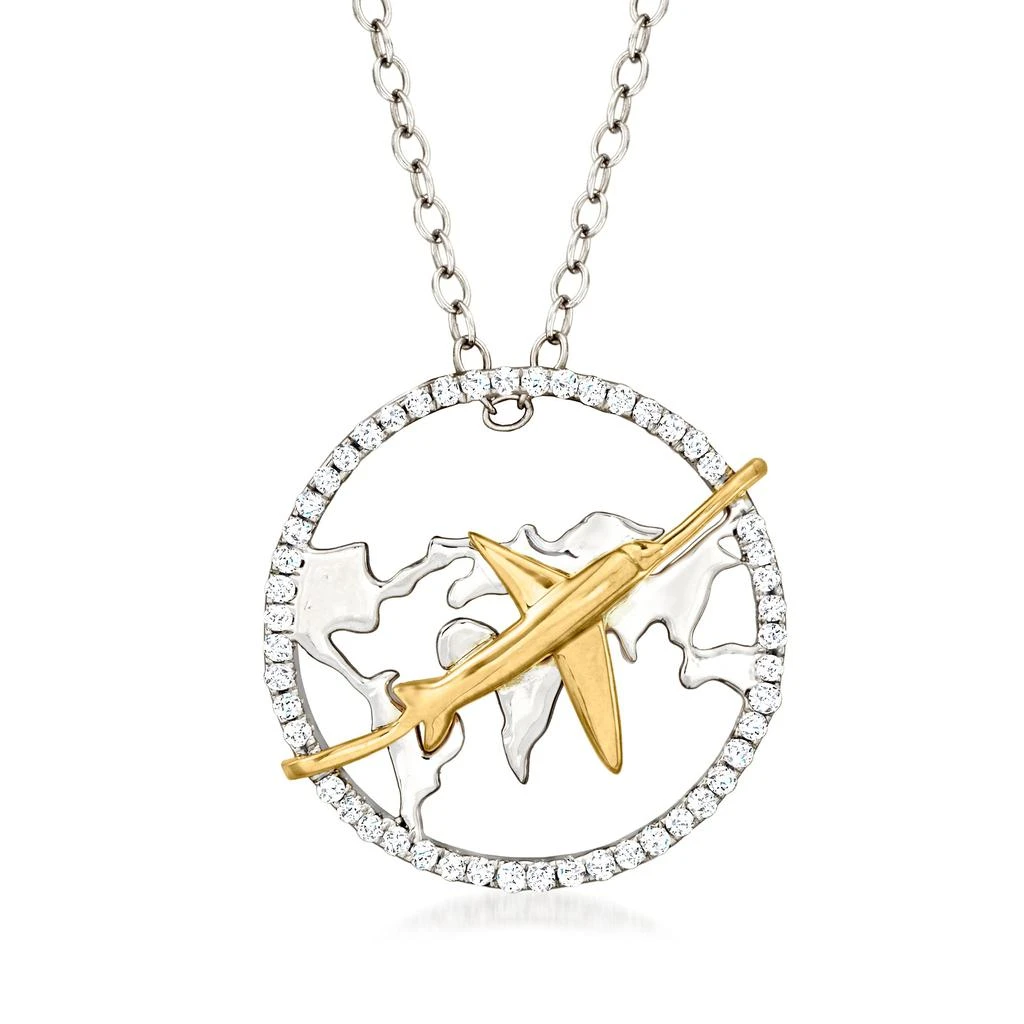 Ross-Simons Diamond Airplane and Globe Pendant Necklace in 2-Tone Sterling Silver 1