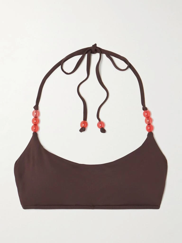 Staud Laird Embellished Bikini Top - Dark brown