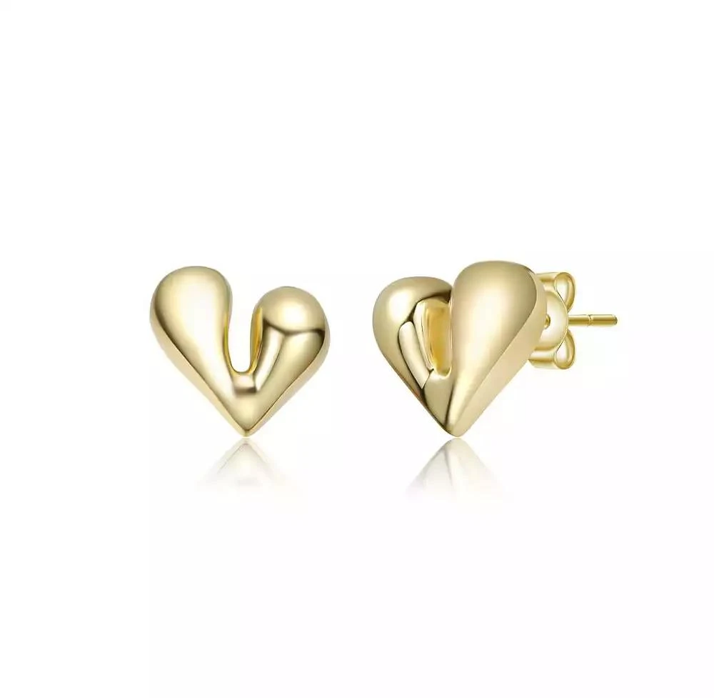 Rachel Glauber Polished Heart Design Stud Earrings in 14K Gold Plated