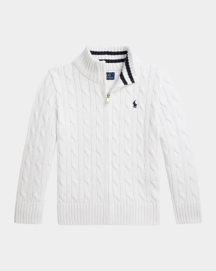 Ralph Lauren Boy's Cable-Knit Cotton Full-Zip Sweater, Size 2-7