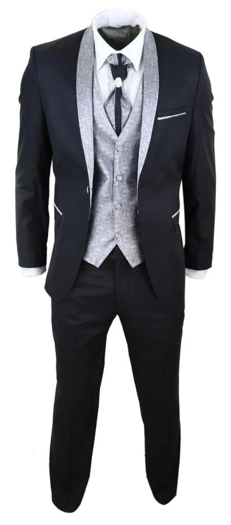 Oliver Tweed Men's 4 PieceBlack Tailored Wedding Suit 2