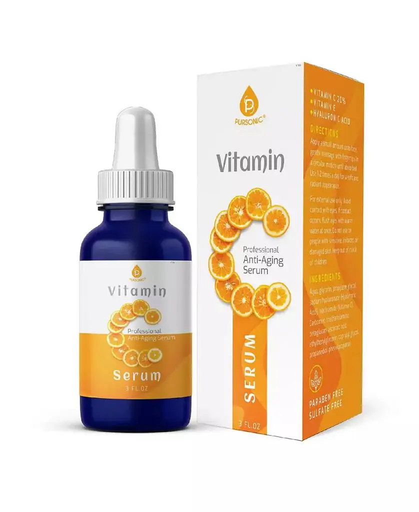 PURSONIC Vitamin C Serum, 20% is a high potency Best Organic Anti-Aging Moisturizer Serum for Face, Neck & Decollete and Eye Treatment ( 4 fl. oz)