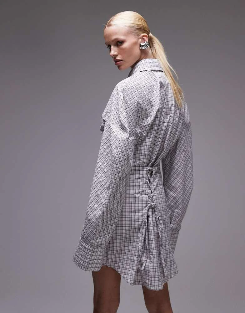 ASOS ASOS DESIGN cinch tie back shirt dress with tie in check 4