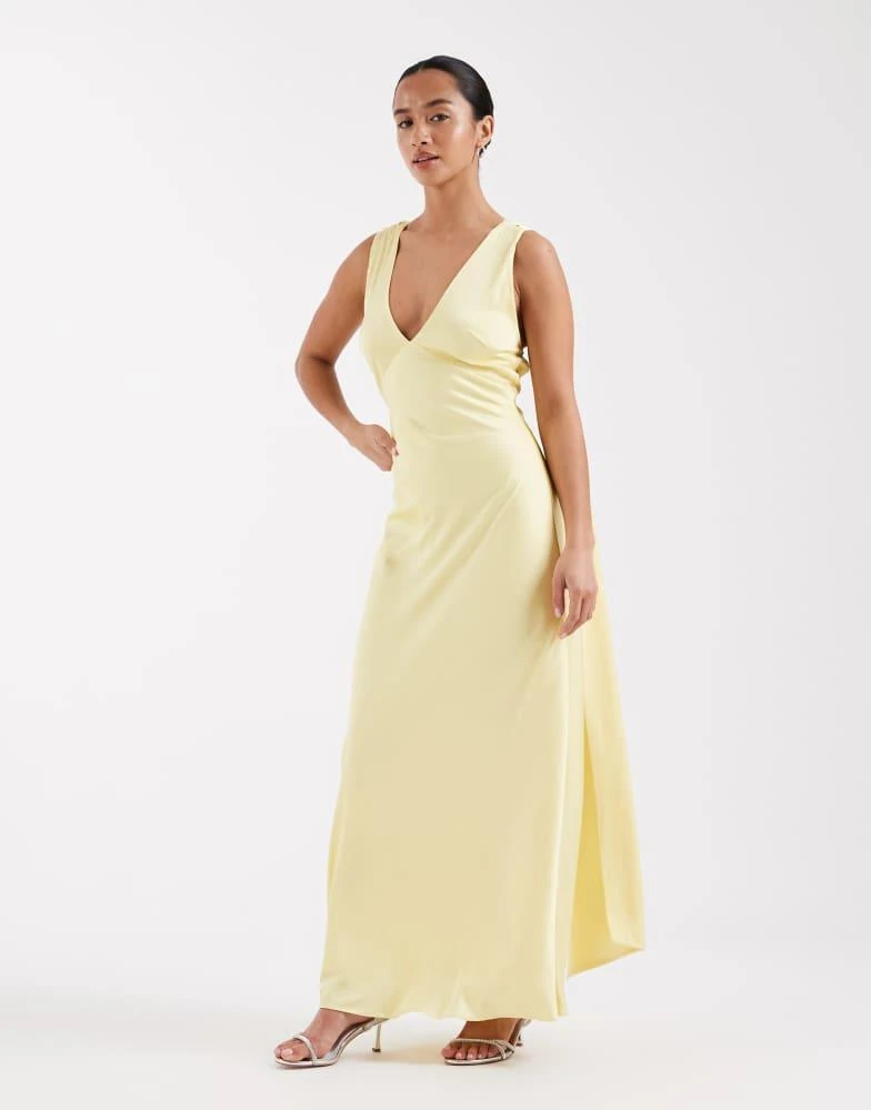 true bridesmaid dresses Yellow Lace Bridesmaid Dress with Silver Sash