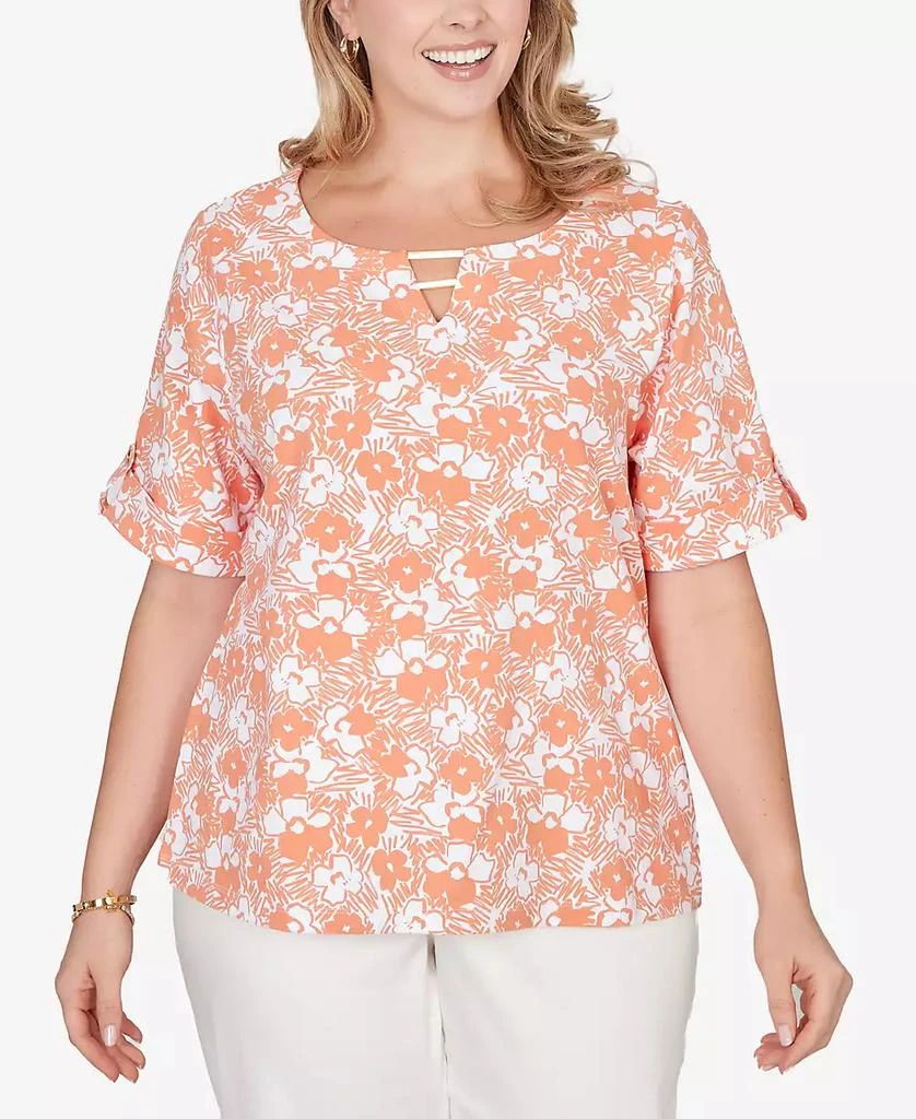 HEARTS OF PALM Plus Size Printed Stretch Jersey Elbow Sleeve Top