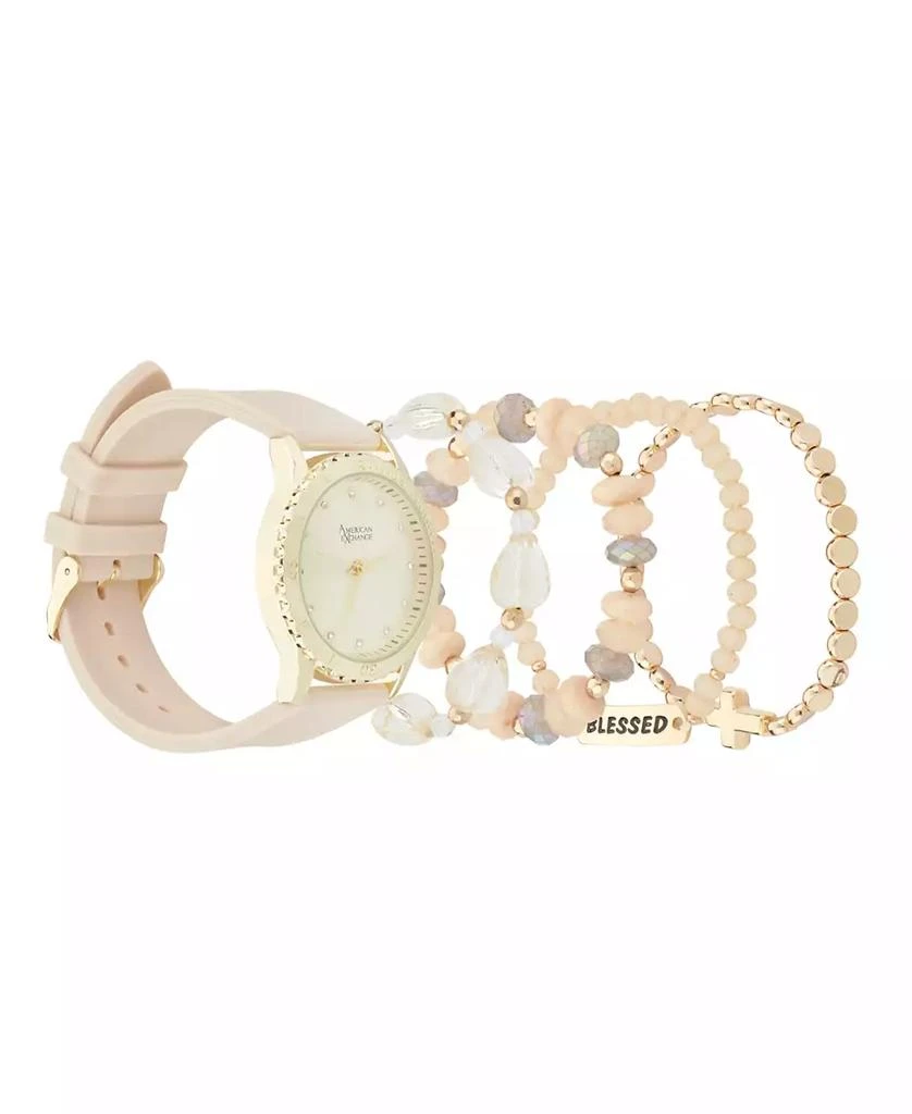 American Exchange Women's Matte Beige Silicone Strap Analog Watch 38mm with Stackable Bracelets Gift Set 2
