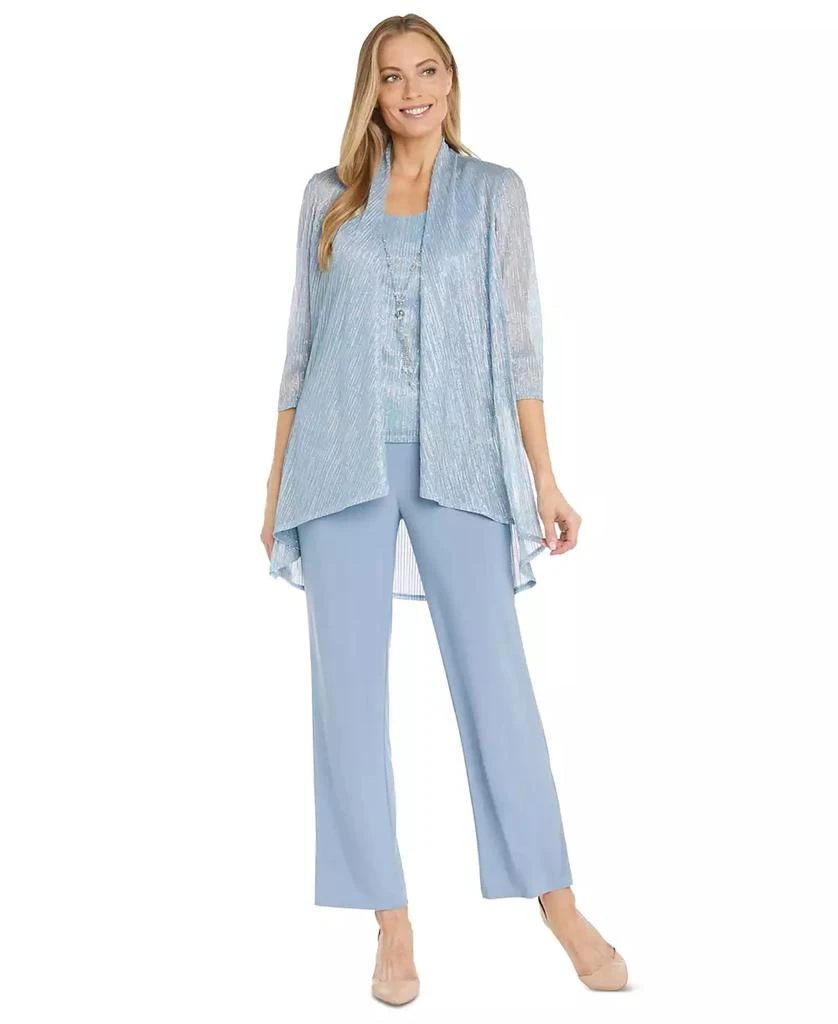 R & M Richards Women's Metallic Jacket, Necklace Top & Pants Set 1