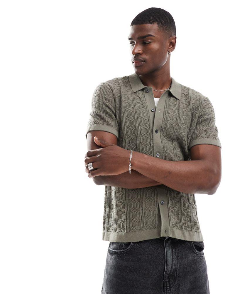 Abercrombie & Fitch Abercrombie & Fitch buttonthrough bird flower embroid knit polo in mid green