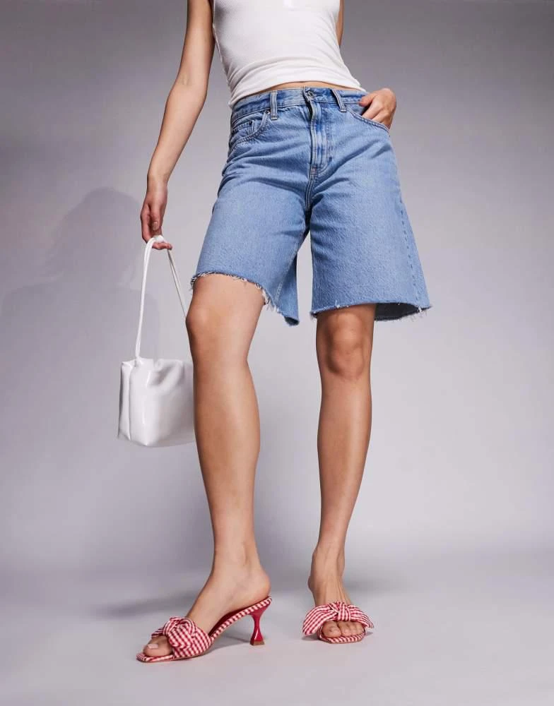 Public Desire Public Desire Soleil gingham bow mule square toe mid heels in red 2