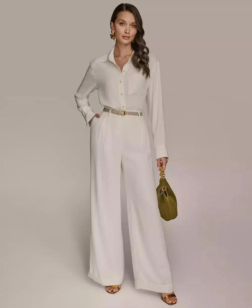 Donna Karan Women's Pinstripe Wide-Leg Belted Pants, Regular & Petite 4