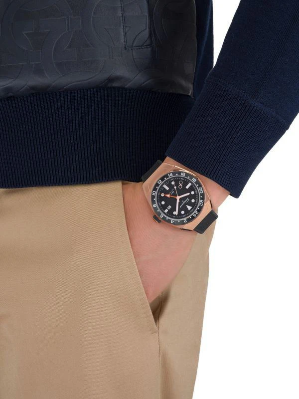 Salvatore Ferragamo SLX GMT 43MM IP Rose Goldtone Stainless Steel & Leather Strap Watch 4