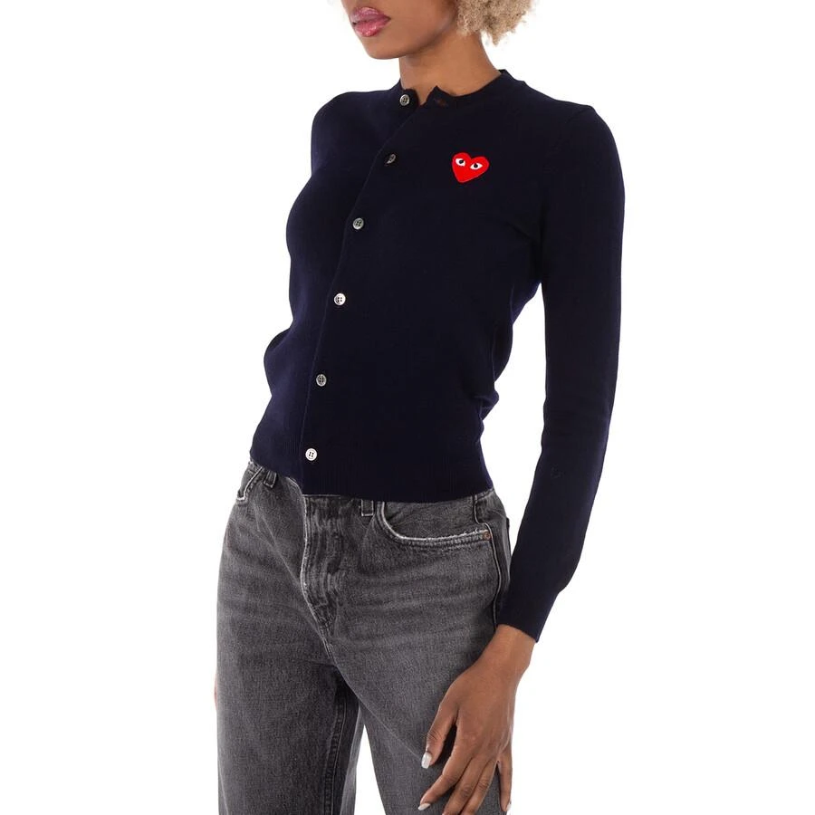 Comme des Garcons Ladies Heart Logo Cardigan In Navy 2
