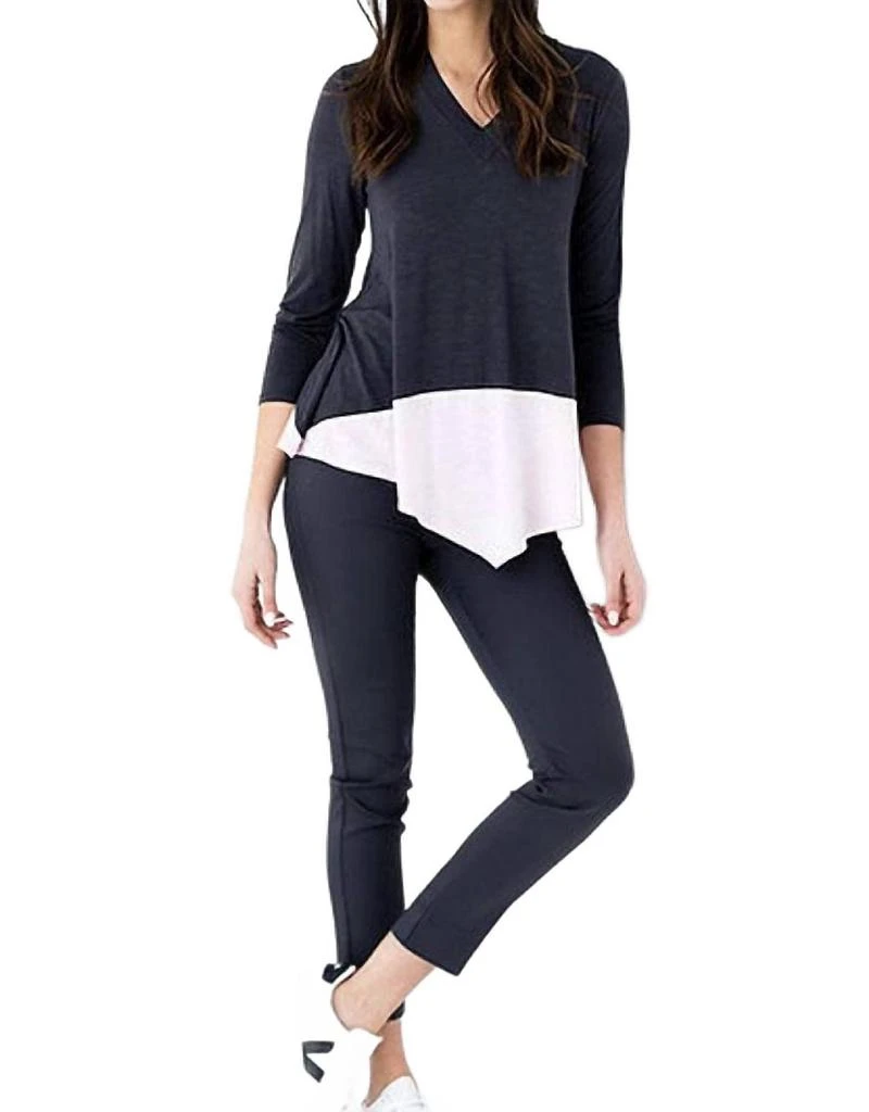 MARBLE Two Tone Long Sleeve Top In Black And White 1