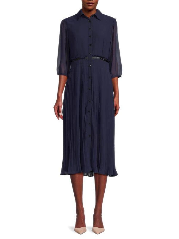 Focus by Shani Pleated Georgette Midi Shirt Dress 1