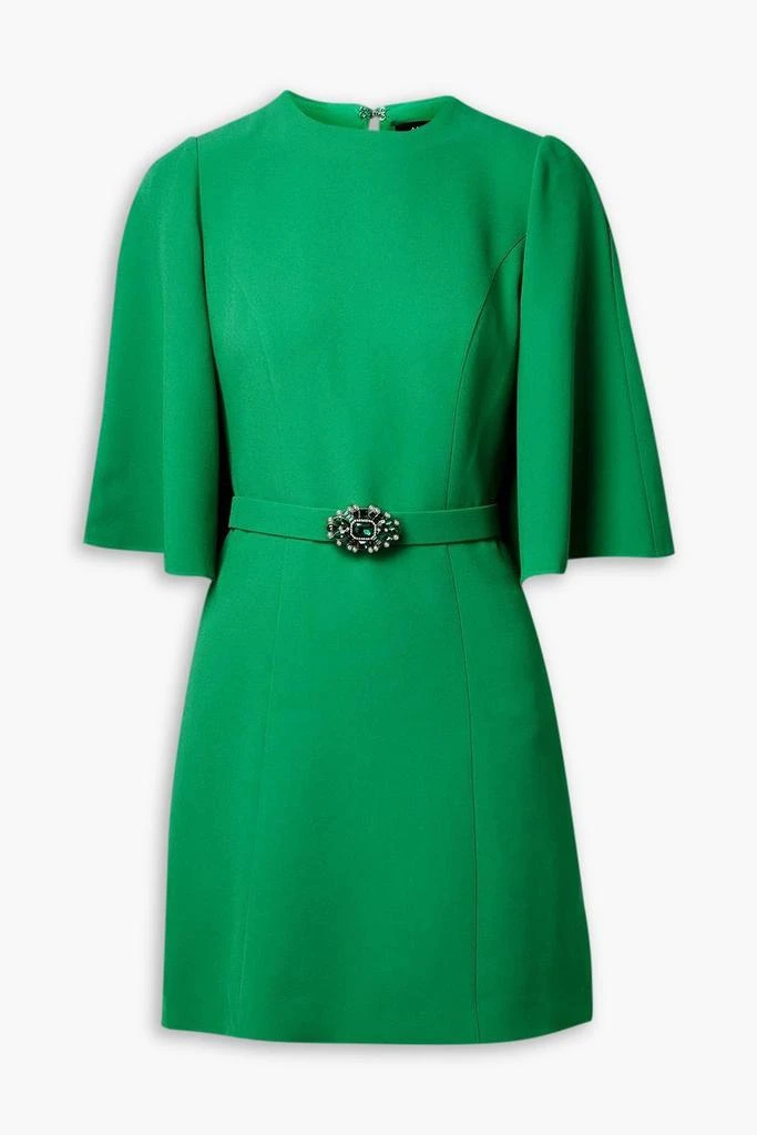 Andrew Gn Cape-effect belted crystal and faux pearl-embellished crepe mini dress 1