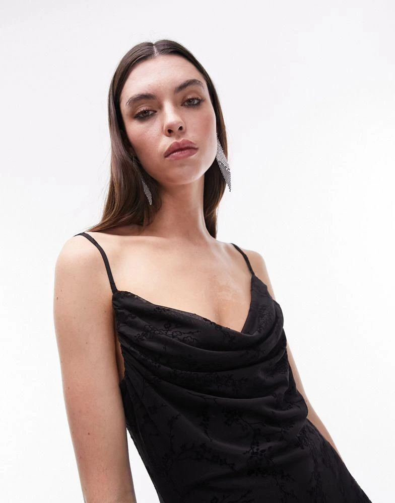 Topshop Topshop  cowl neck jacquard maxi slip dress in black floral 4