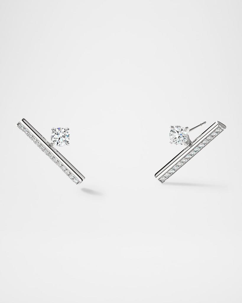 Hearts On Fire 18K White Gold Barre Floating Single Diamond Pave Climber Earrings