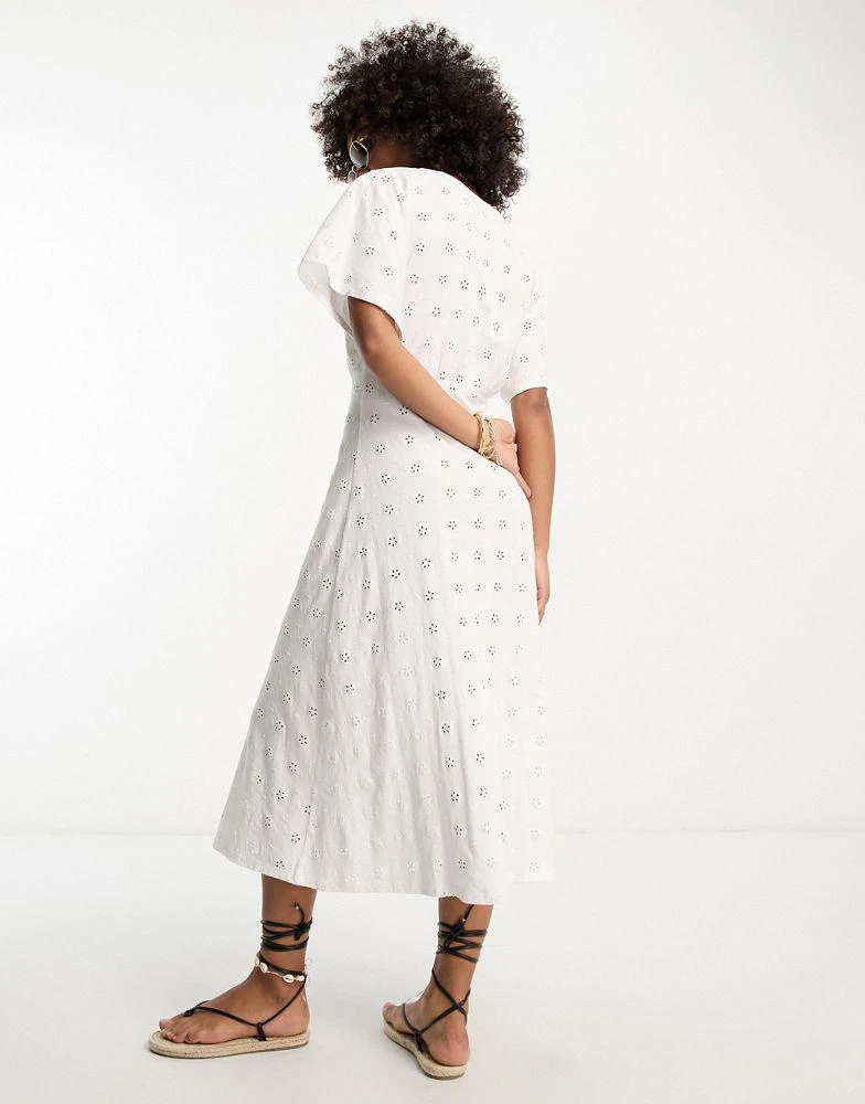 ASOS ASOS DESIGN broderie v neck midi dress with buttons in white 1