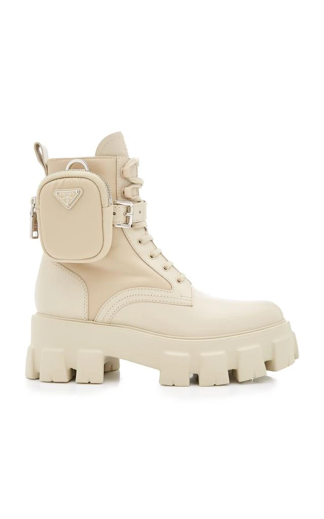 Prada Prada - Monolith Leather and Nylon Combat Boots - Neutral - IT 39.5 - Moda Operandi 1