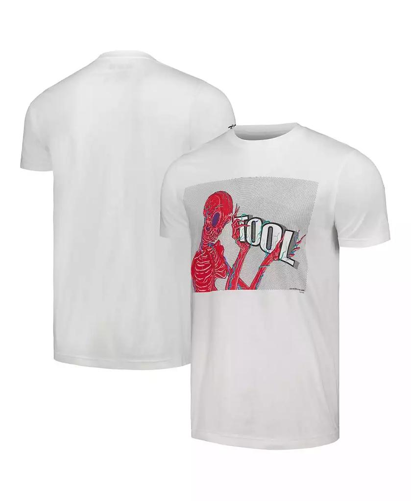 Merch Traffic Men's and Women's White Tool Skeleton Holding Logo T-shirt