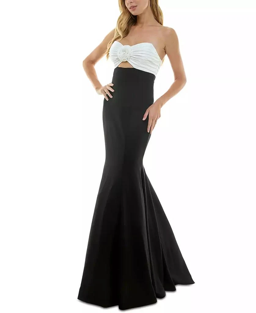 City Studios Juniors' Rosette-Trim Cutout Colorblocked Gown 3