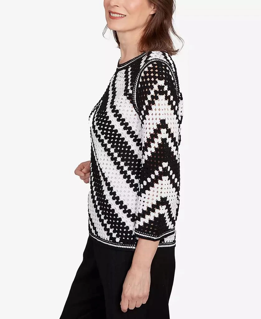 Alfred Dunner Women's Santa Barbara Chevron Crochet Bell Sleeve Top 4