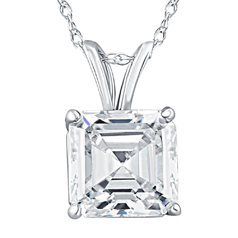 Pompeii3 2 CT Asscher Cut Solitaire Pendant Necklace in 14k White, Yellow, or Rose Gold